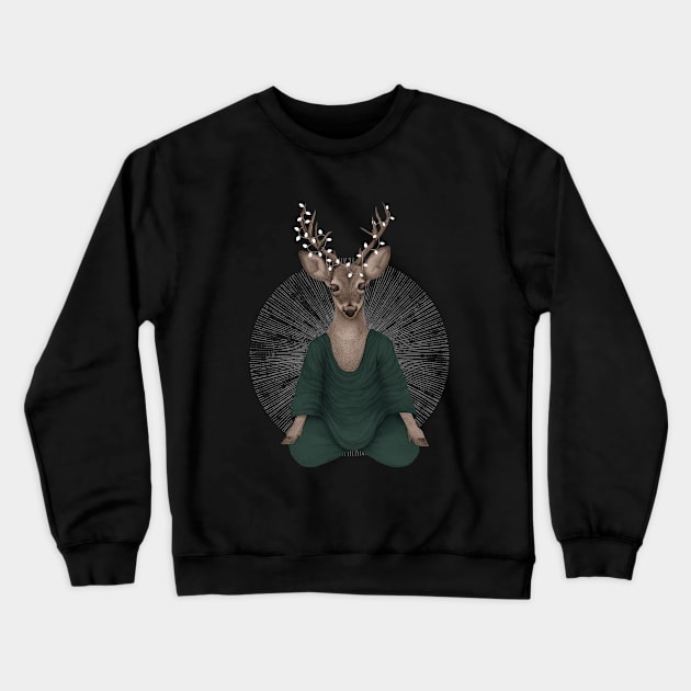 meditating deer - green Crewneck Sweatshirt by KindSpirits